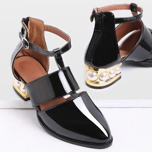 Pearl Back Zip leather shoes
